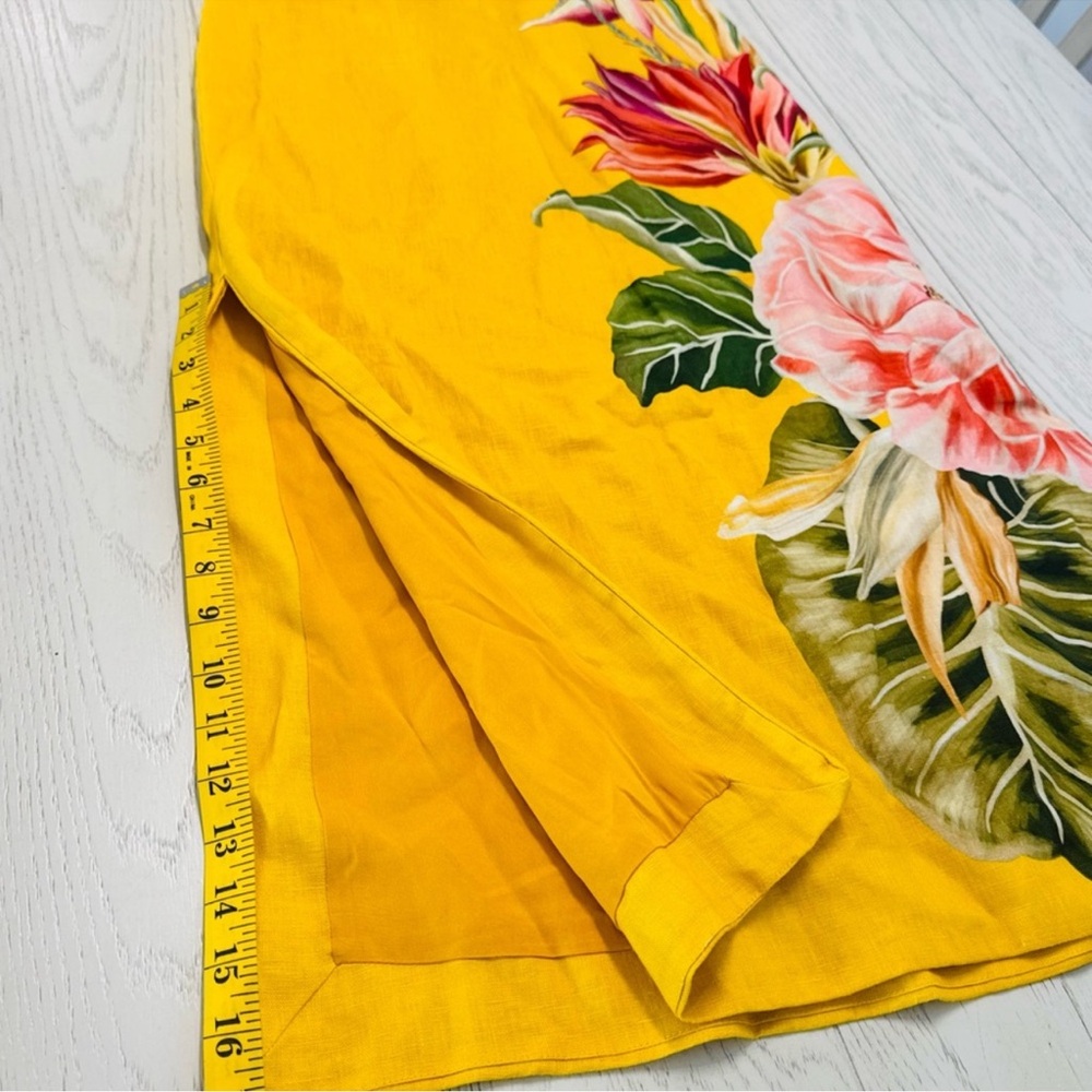 FARM Rio Yellow Spring Awakening Euroflax linen Tropical Floral VNeck Maxi Dress - Picture 9 of 10